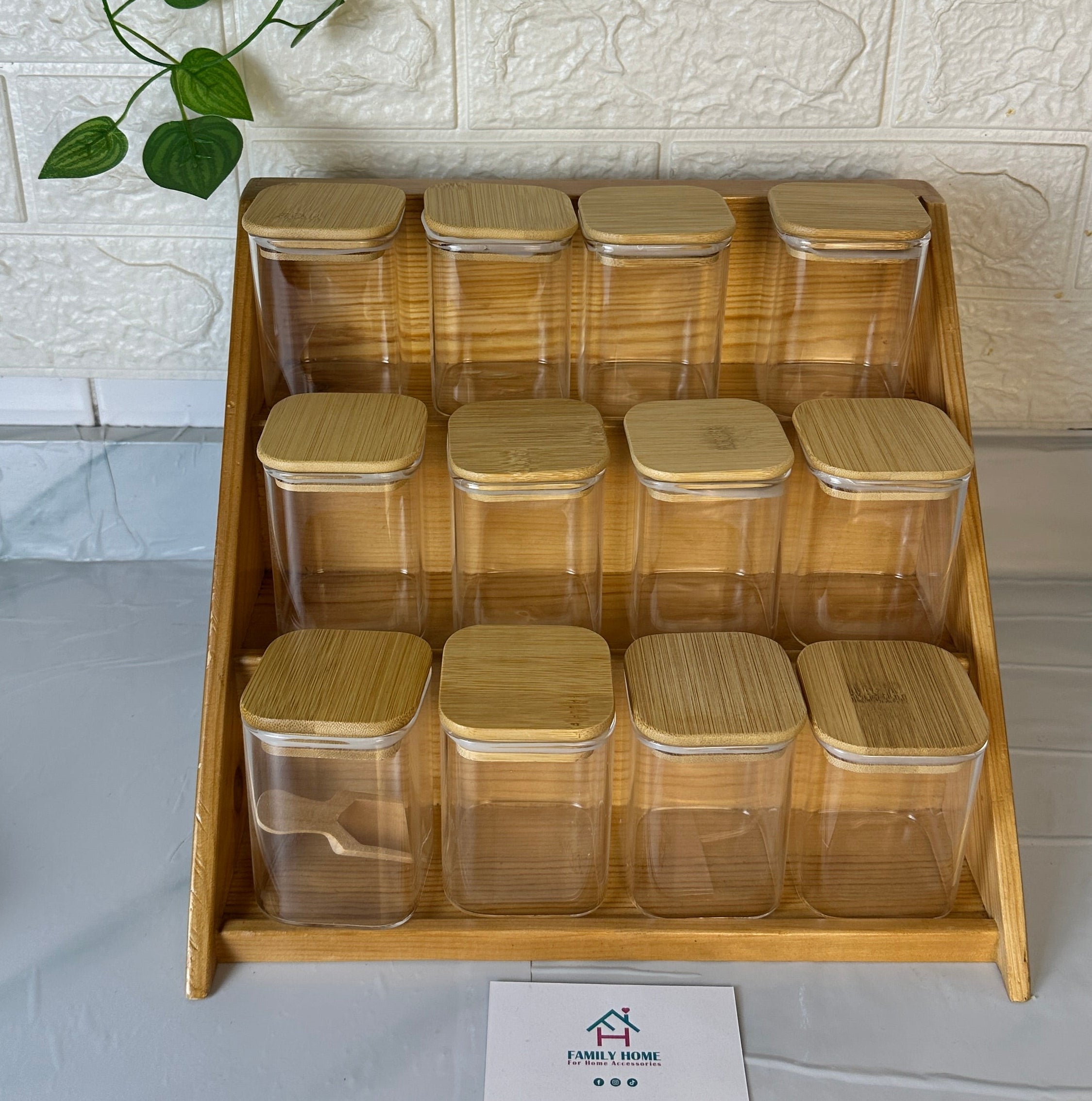 Spice Jar Set with Labels, Rack wooden , and Measuring Spoons