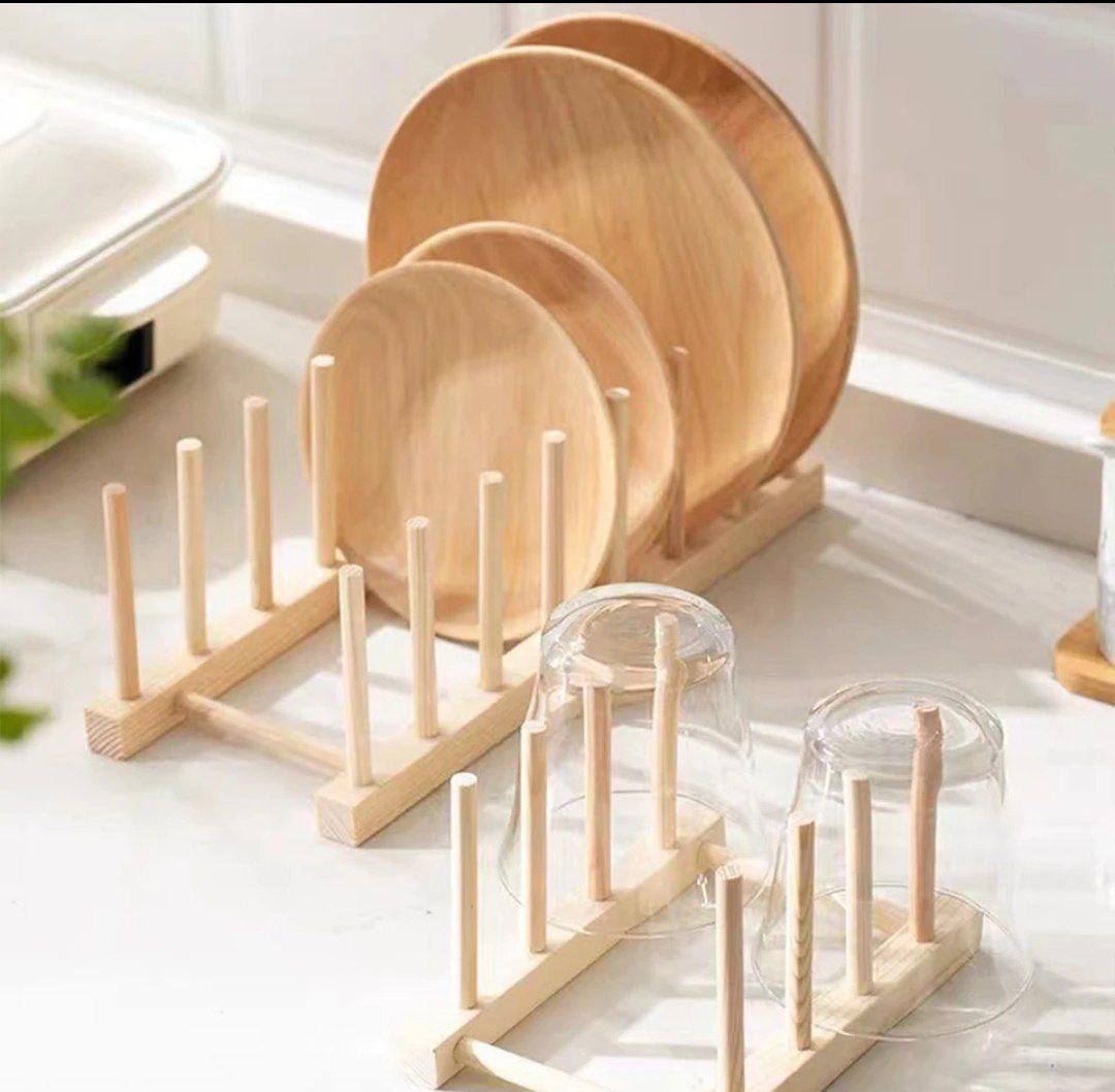 Wooden Plate Rack Organizer
