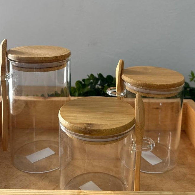 3-Piece Glass Canister Set + Wood tray(gift)