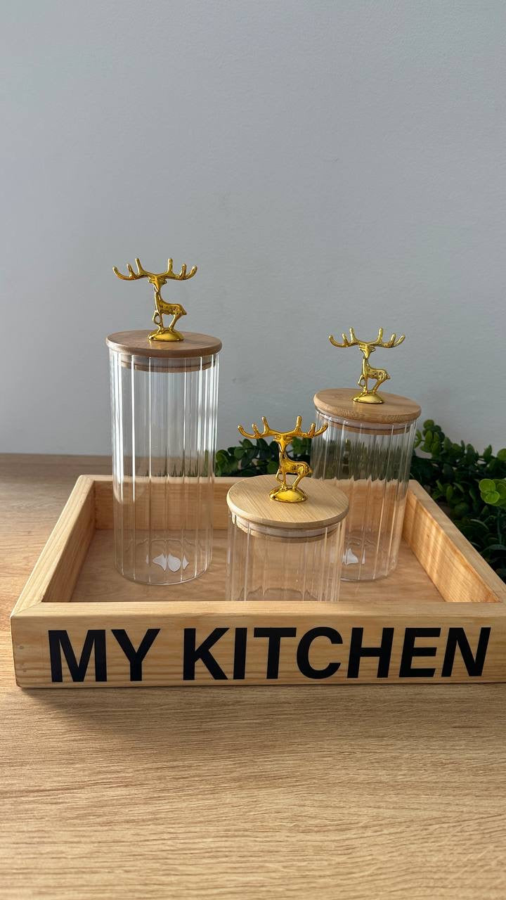 طقم برطمانات زجاج بغطاءغزالة