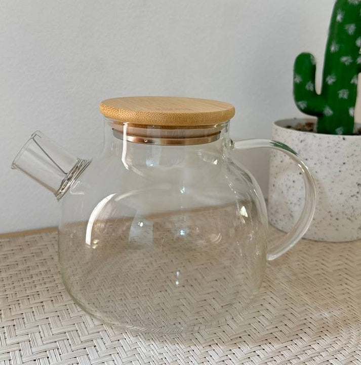 Generic Heat Resistant Clear Glass Teapot with Wooden Lid