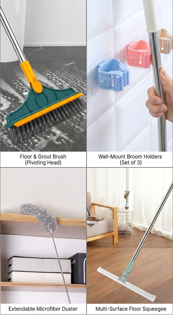 مساحة + زعافة + فرشة سيراميك + 4 قطع حامل مكانس