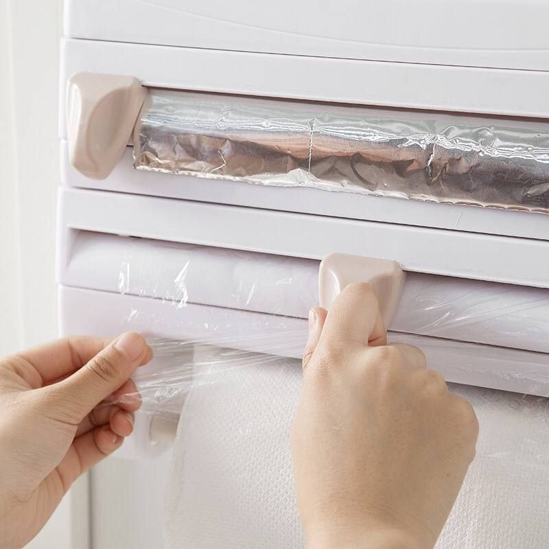 4 in 1 Multifunctional Organizer Wall Mounted Kitchen Shelf Paper Towel Holder Foil & Plastic Film Dispenser