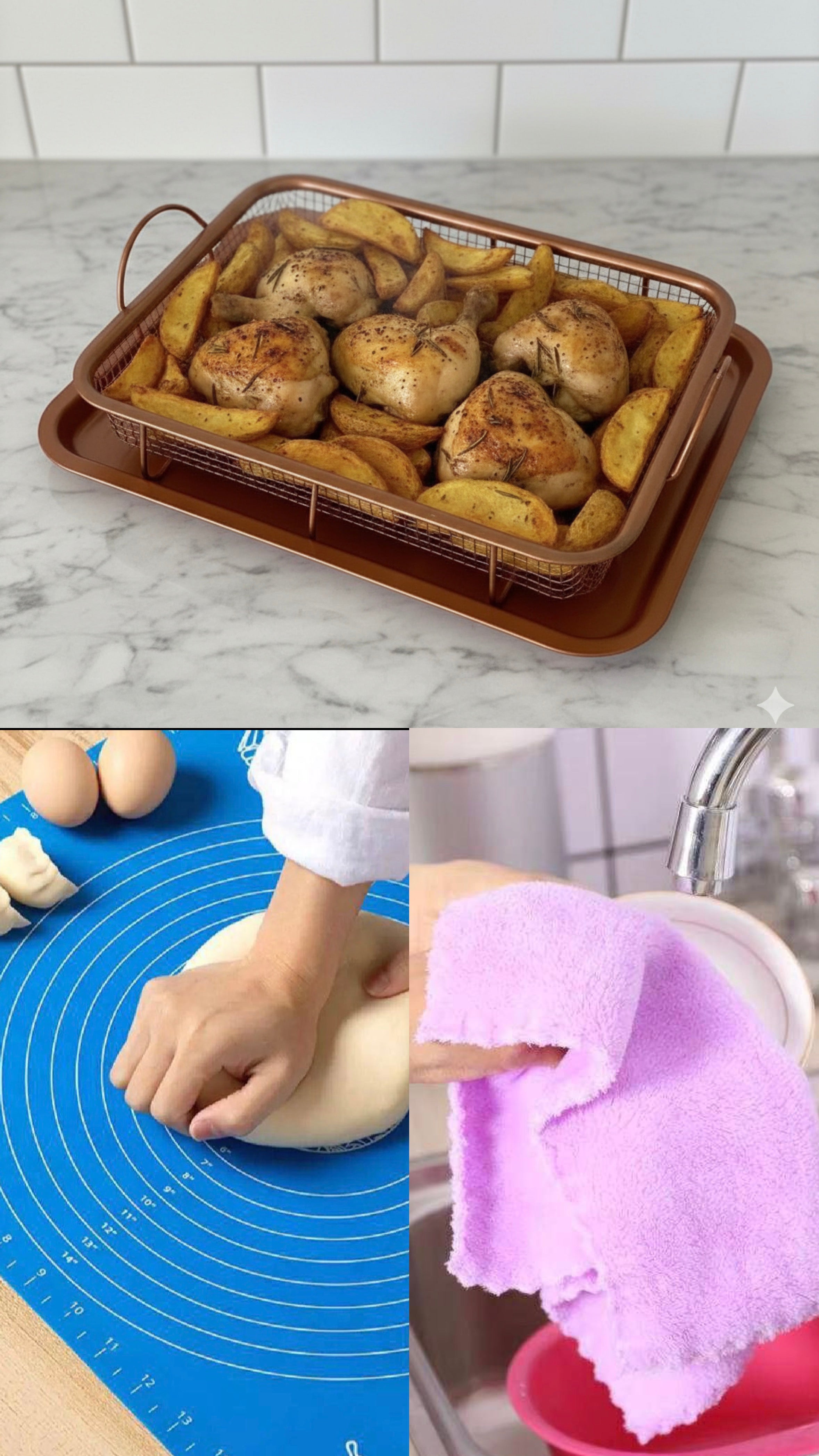 صينية تحمير + مفرش عجين + فوطة مطبخ