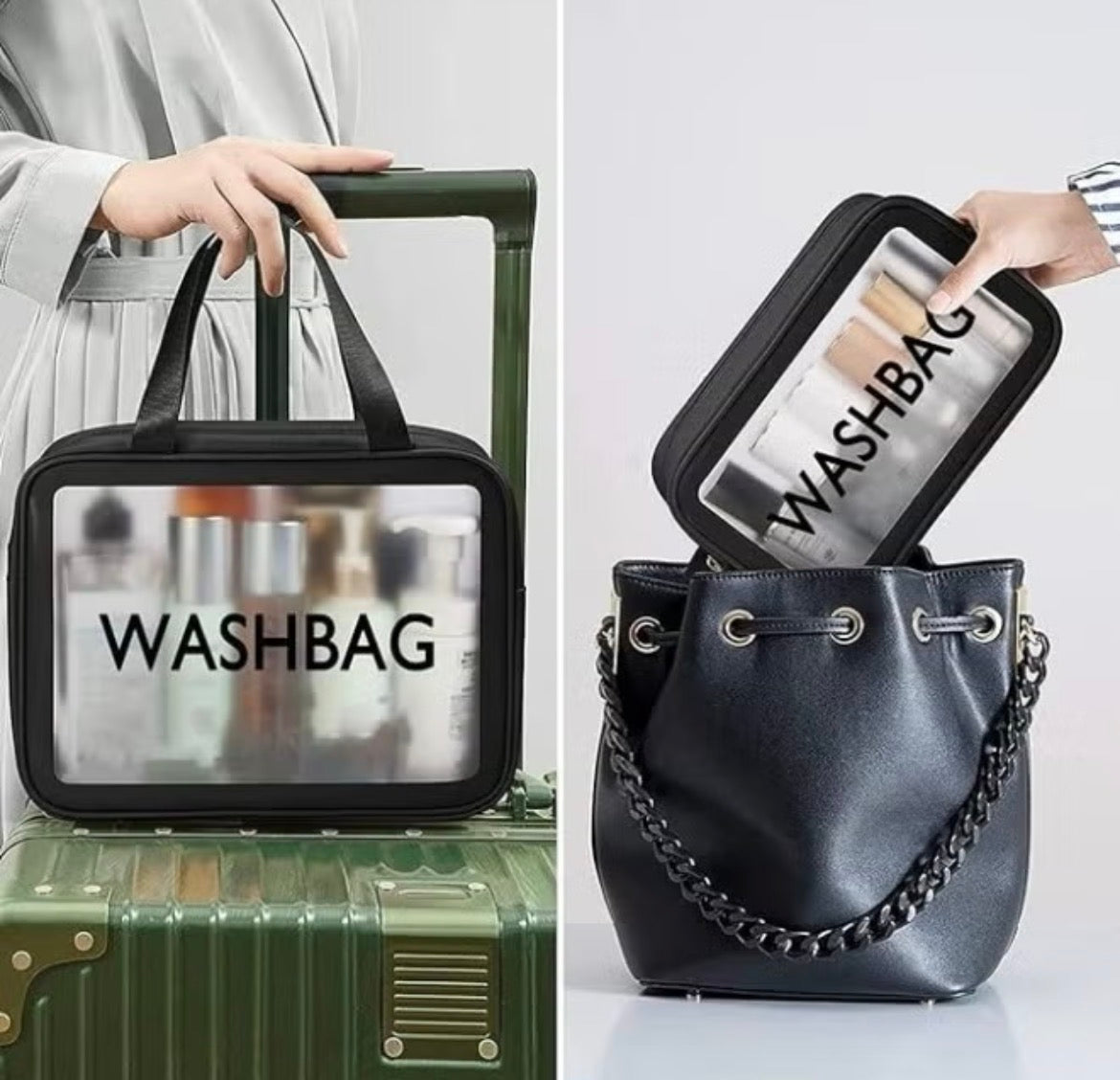 طقم 3 قطع مع بعض منظمات للميك اب وشنط السفر black