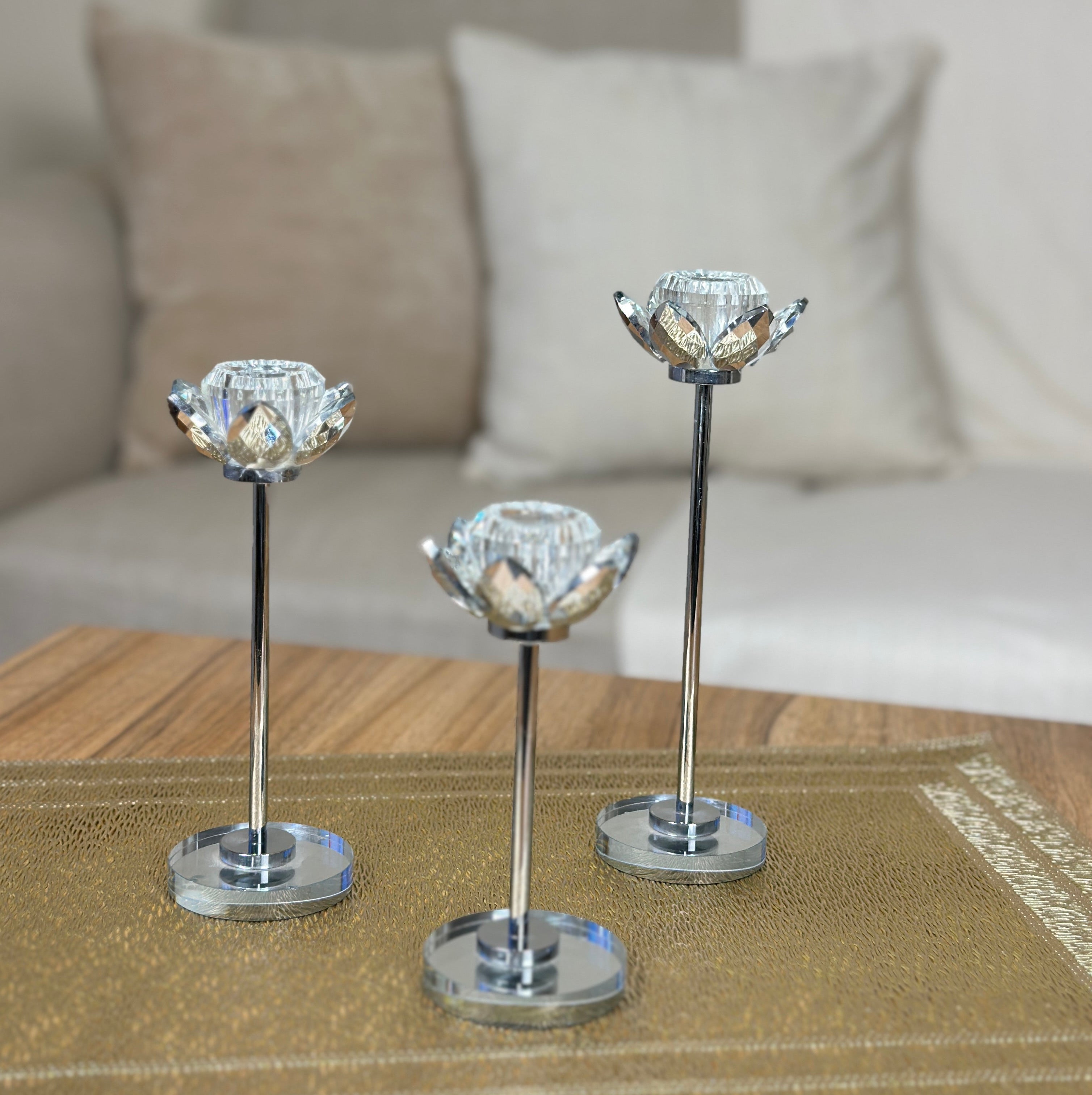Silver Glass Candlestick Set