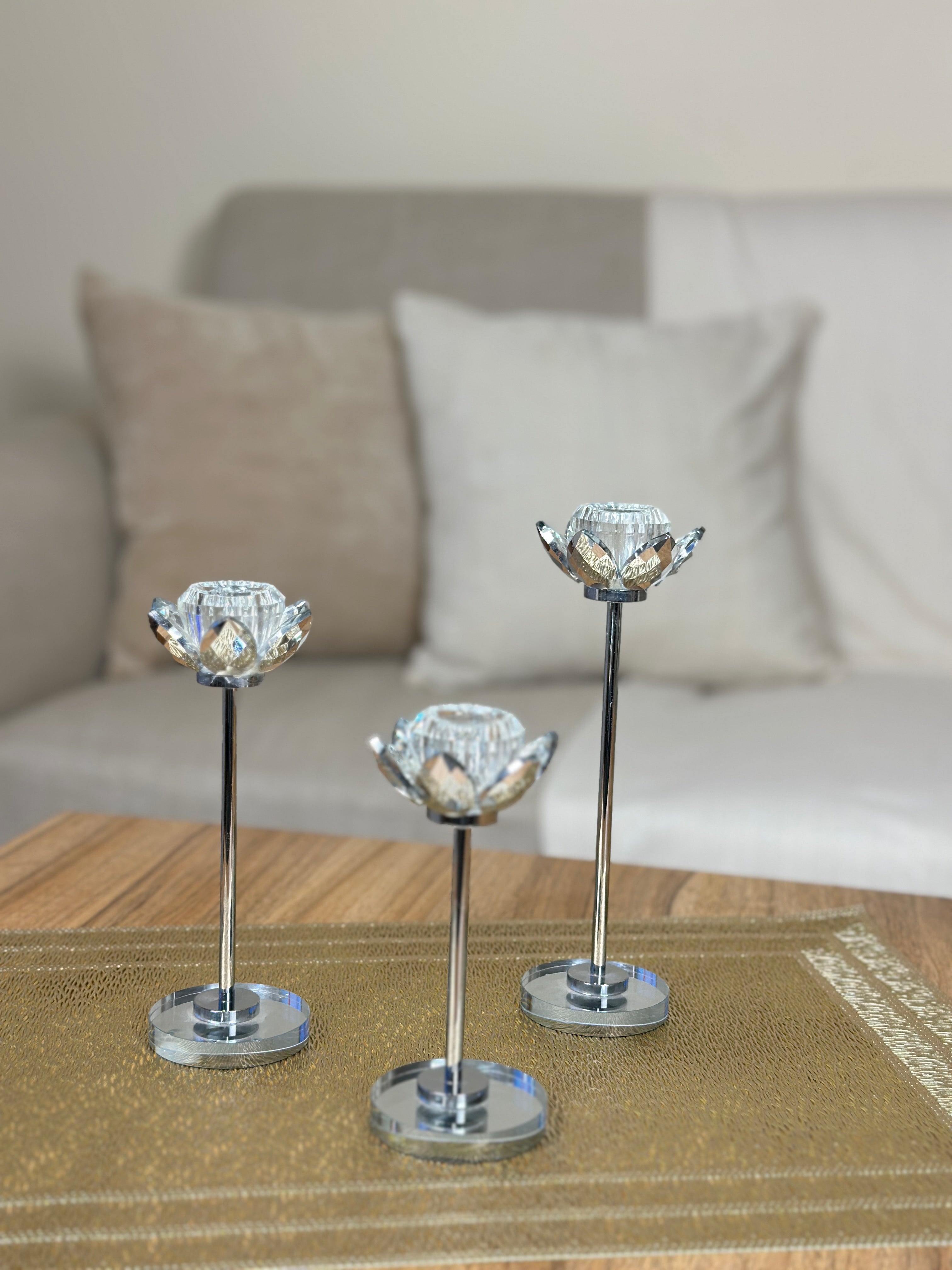 طقم شمعدان زجاج سلفر