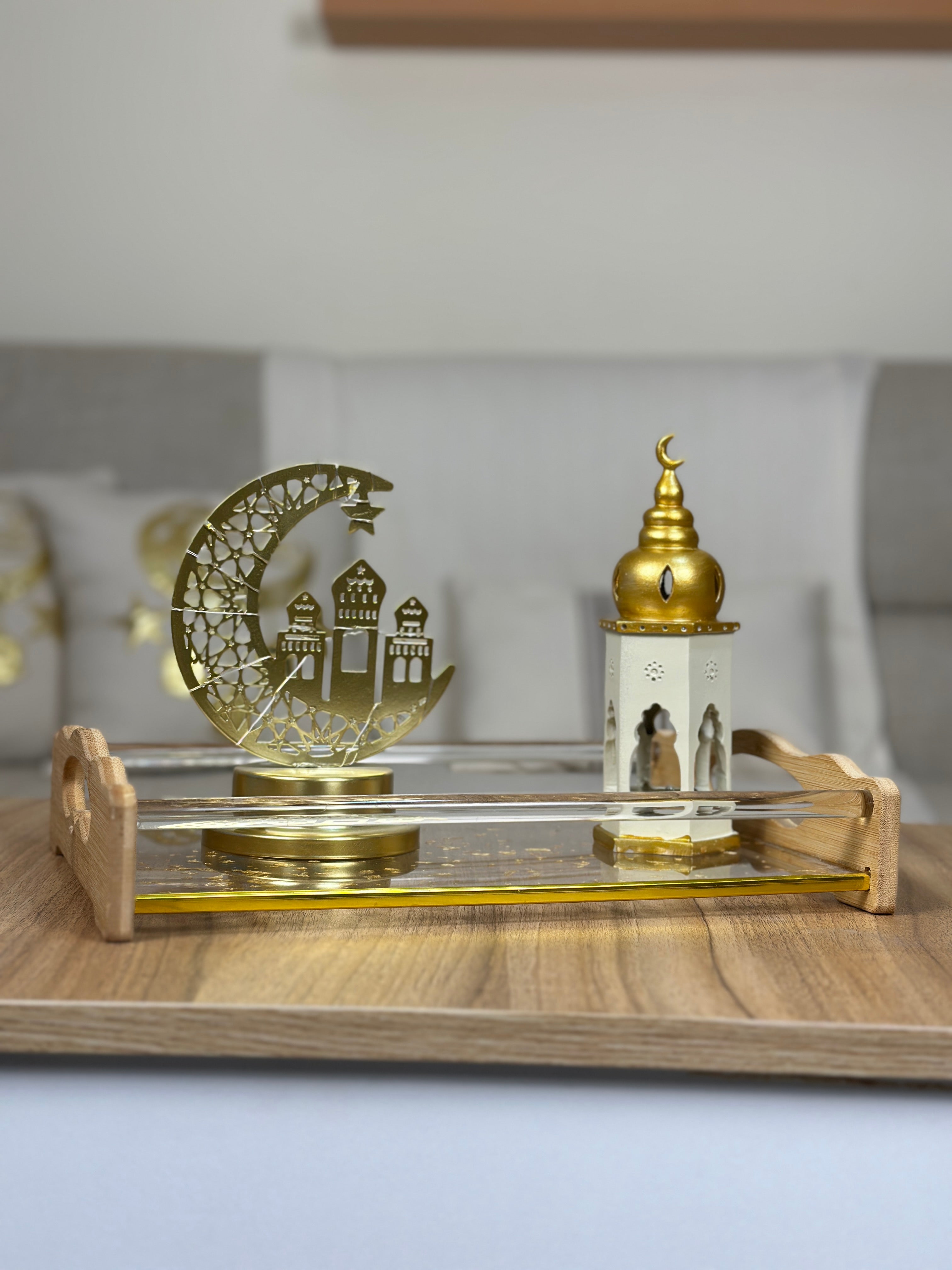 طقم صينية ريزن + فانوس وهلال جولد مضئ