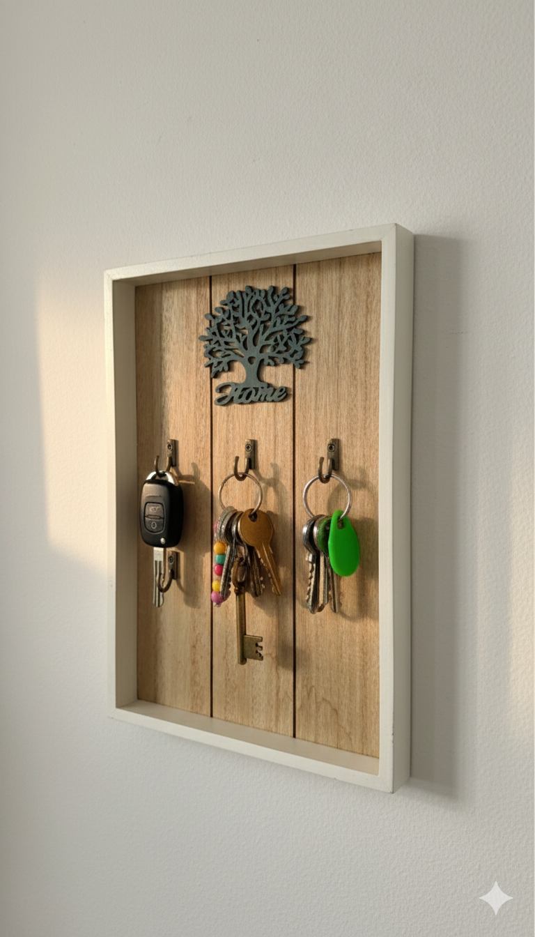 A wooden key holder