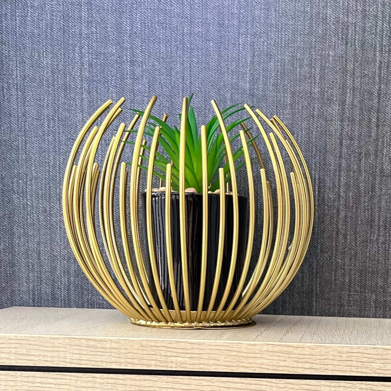 Plant Decor With Gold Metal Cover