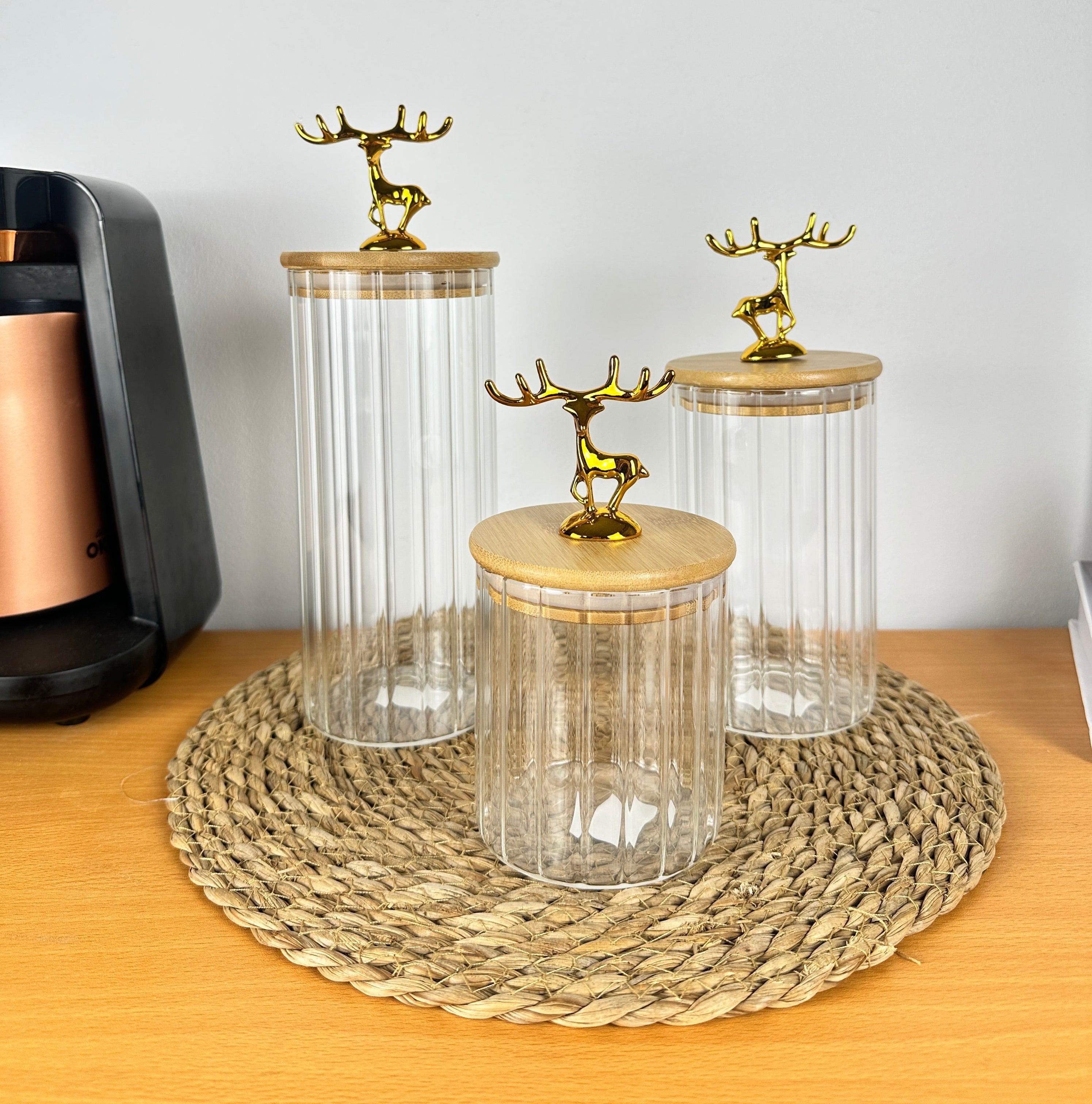 3-Piece Glass Canister Set+ Wood tray(gift)