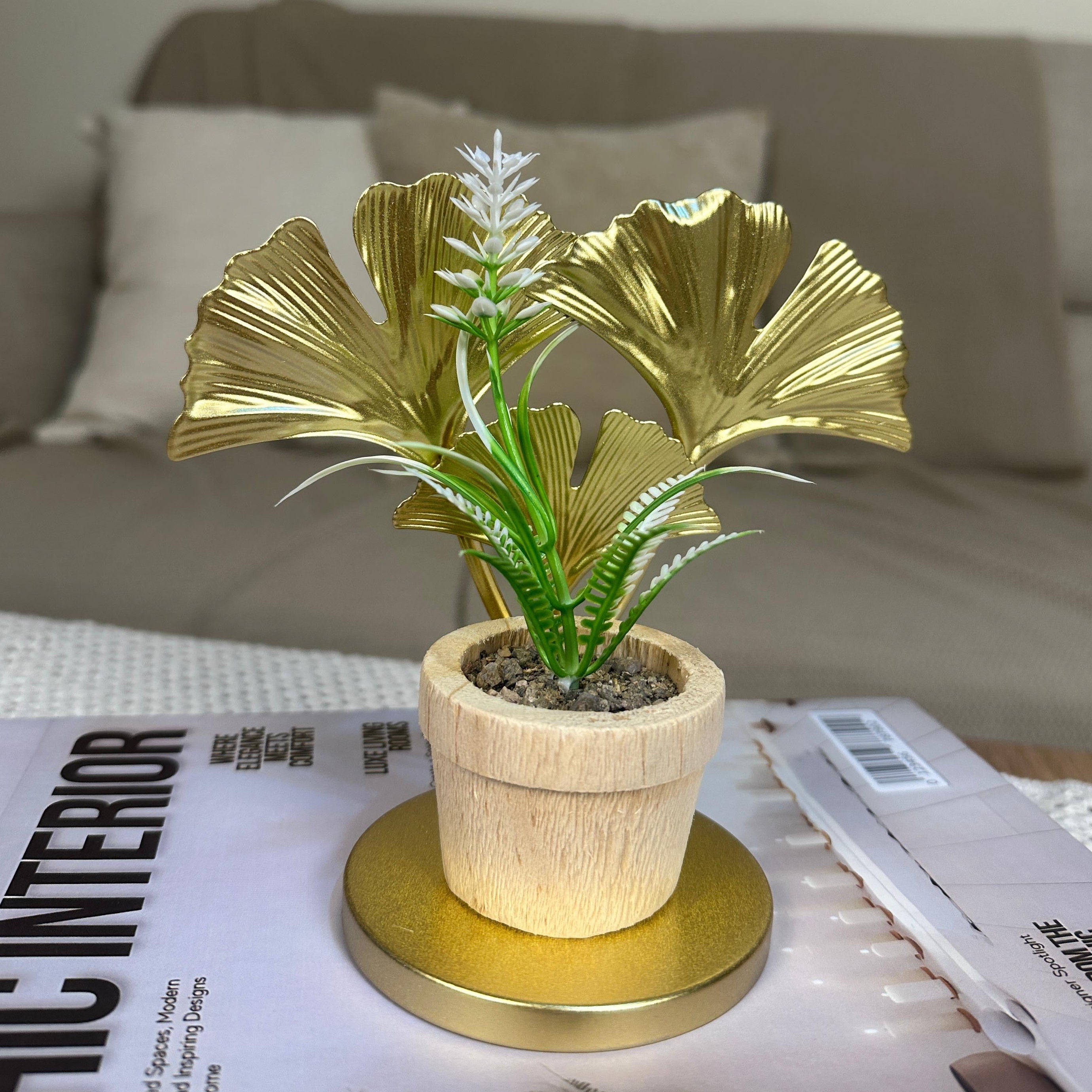Plant Decor With Gold Metal+ Decorative Book( gift)
