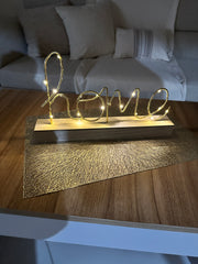 كلمة home بقاعدة خشبية ومضيئة+كوستر (gift)