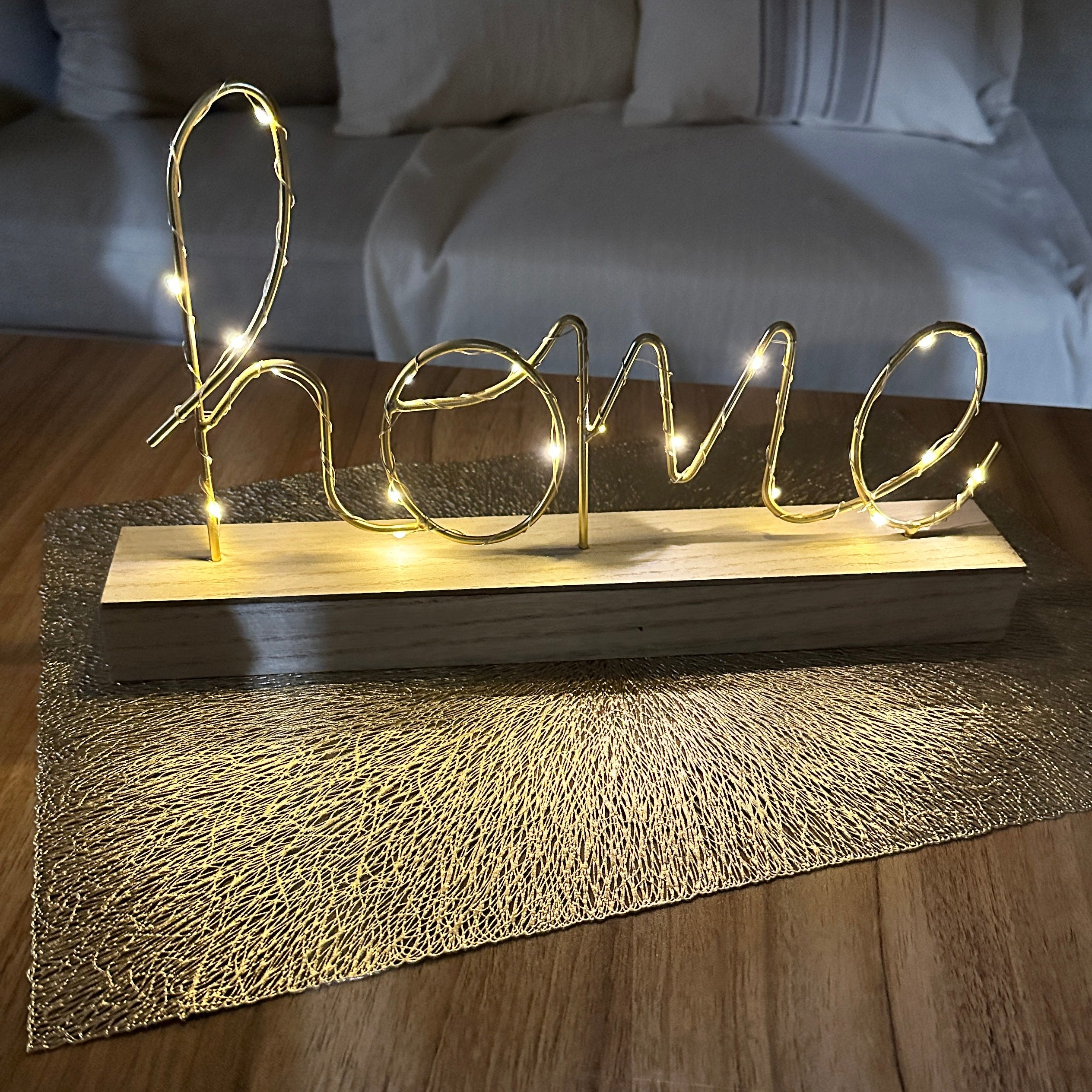 “Home” Word LED Sign Decorative Lamp + Coaster gift