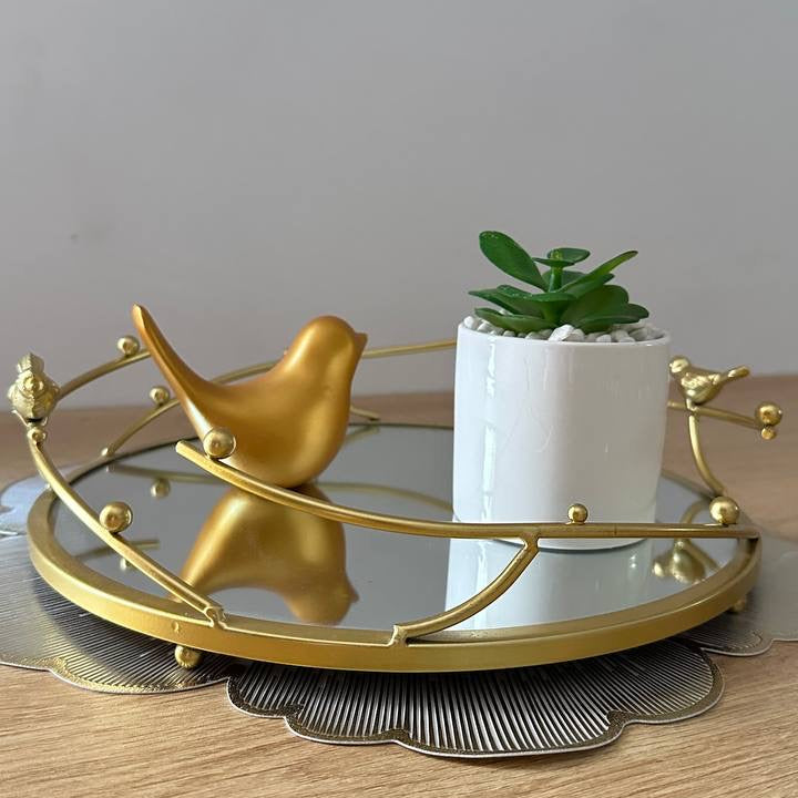 Decorative tray, bird design, gold mirror(big)