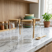 Glass jars with wooden lid (3 pieces)