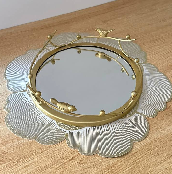Decorative tray, bird design, gold mirror(big)