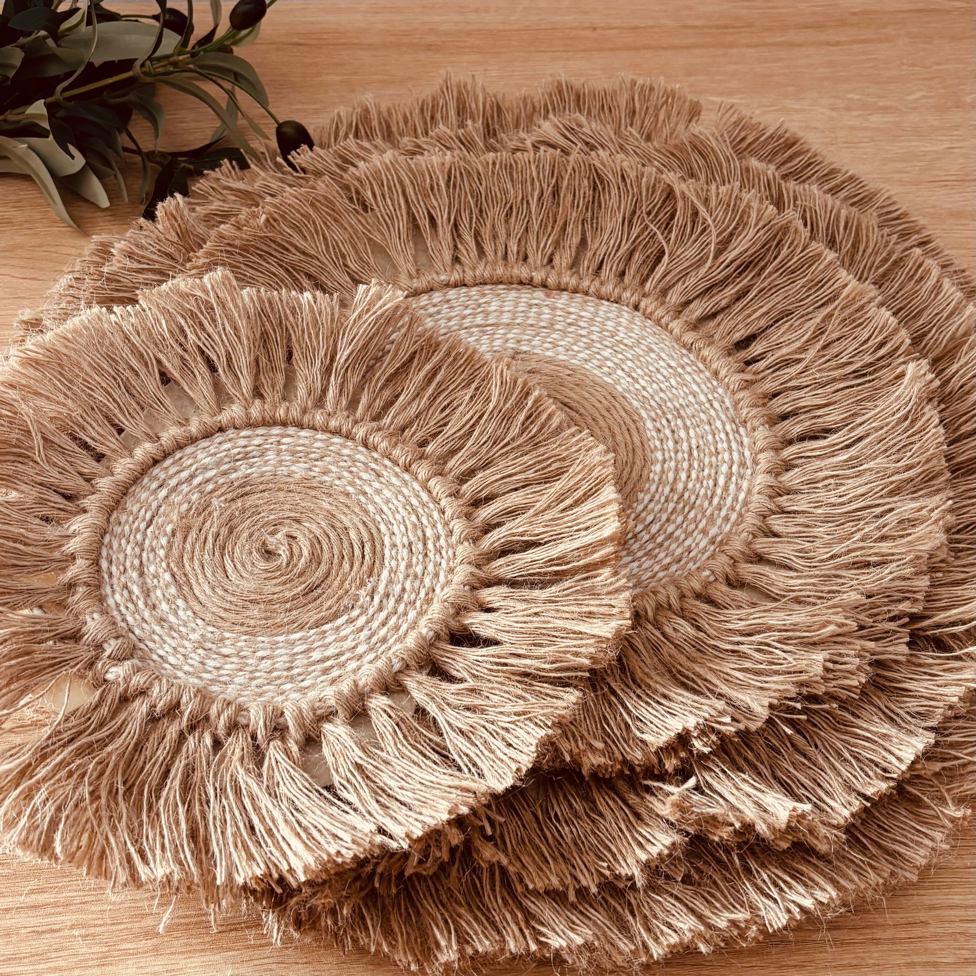Handwoven Round Jute Coasters – Set of 4