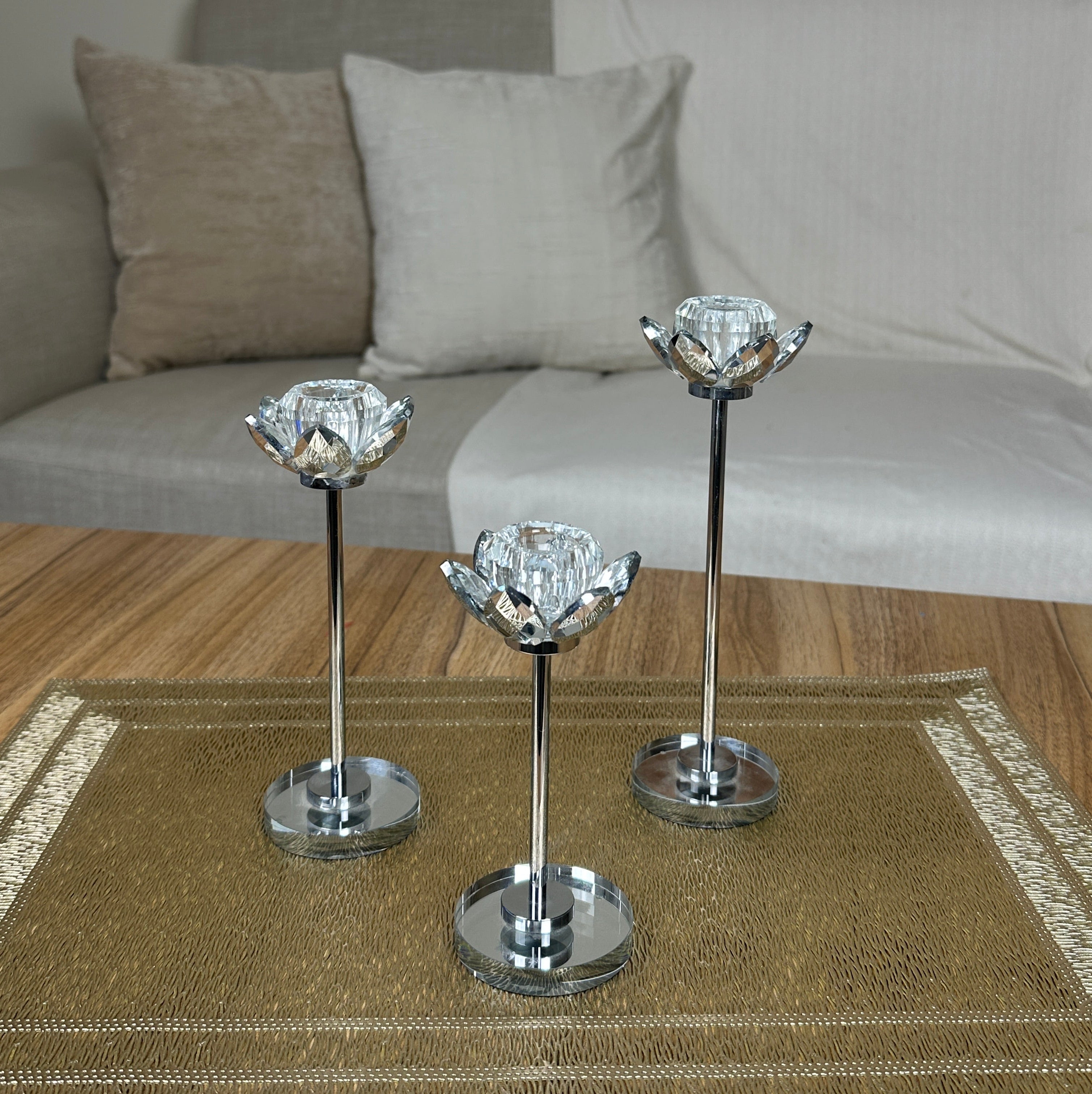 Silver Glass Candlestick Set