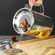 Glass jug for oil and liquids with filter and lid