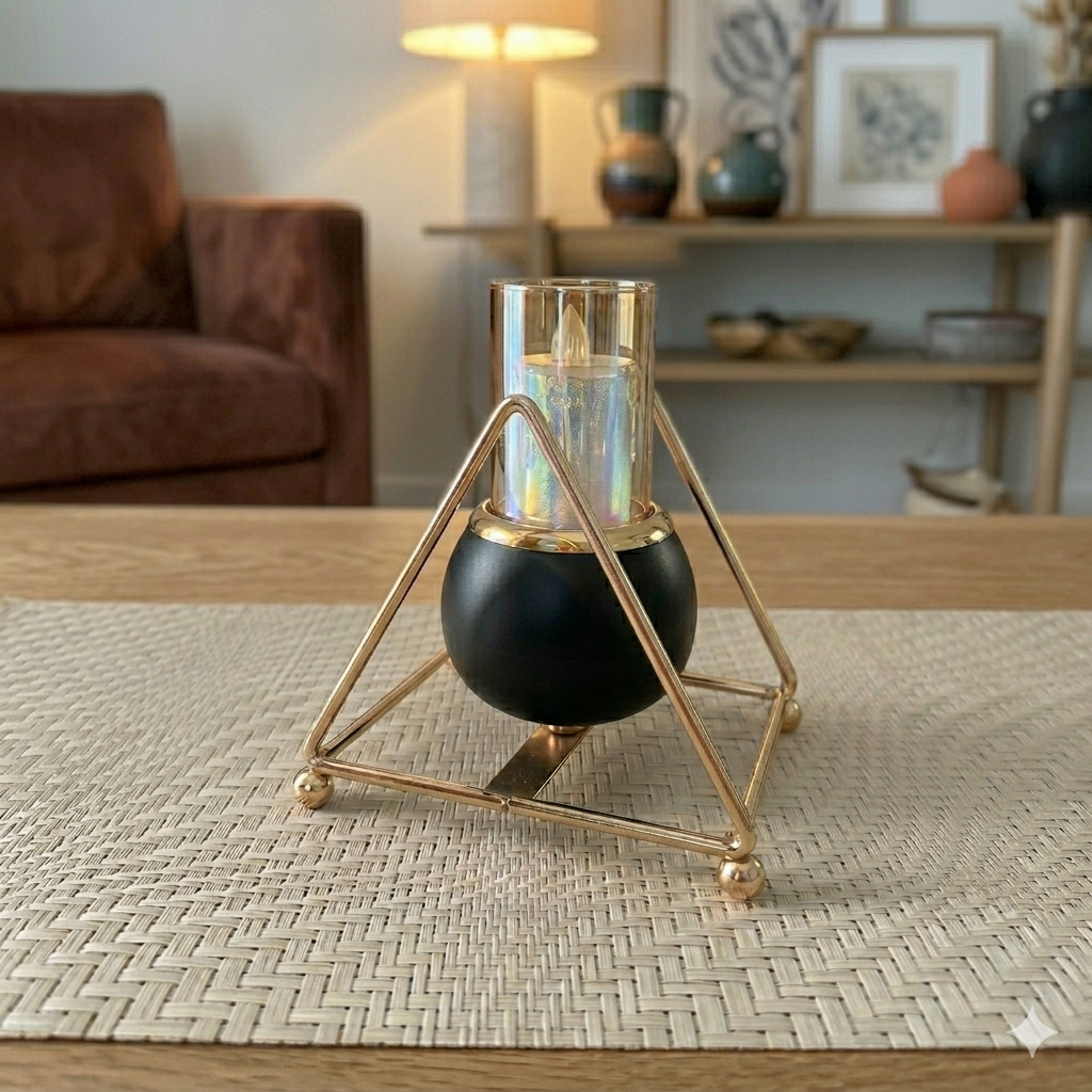 Pyramid Base Gold and Black Candle Holder