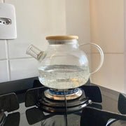 Generic Heat Resistant Clear Glass Teapot with Wooden Lid