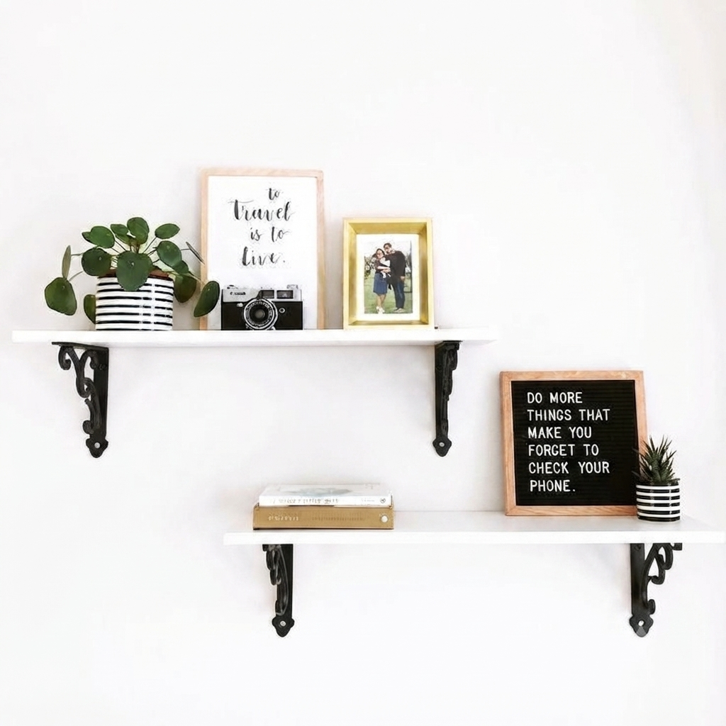 White wooden shelf with metal holder(2 pieces)