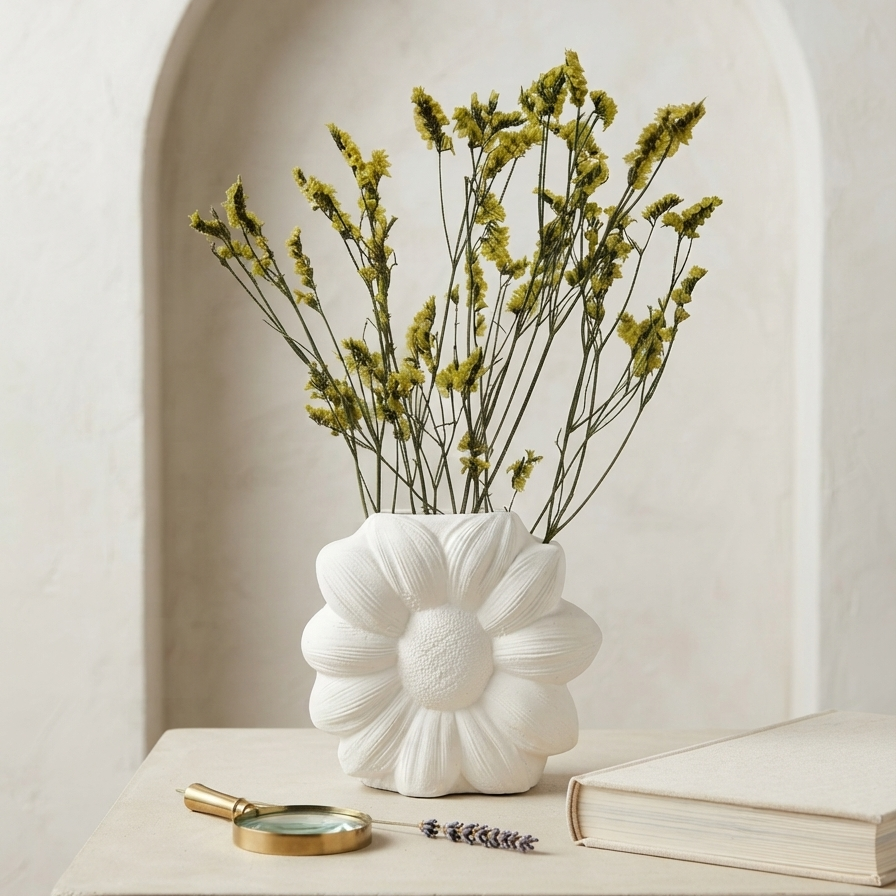 Daisy Bloom Concrete Vase with plant