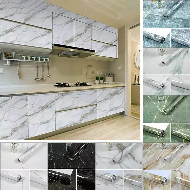 Waterproof and heat-resistant marble sticker roll( buy1 get1 free)