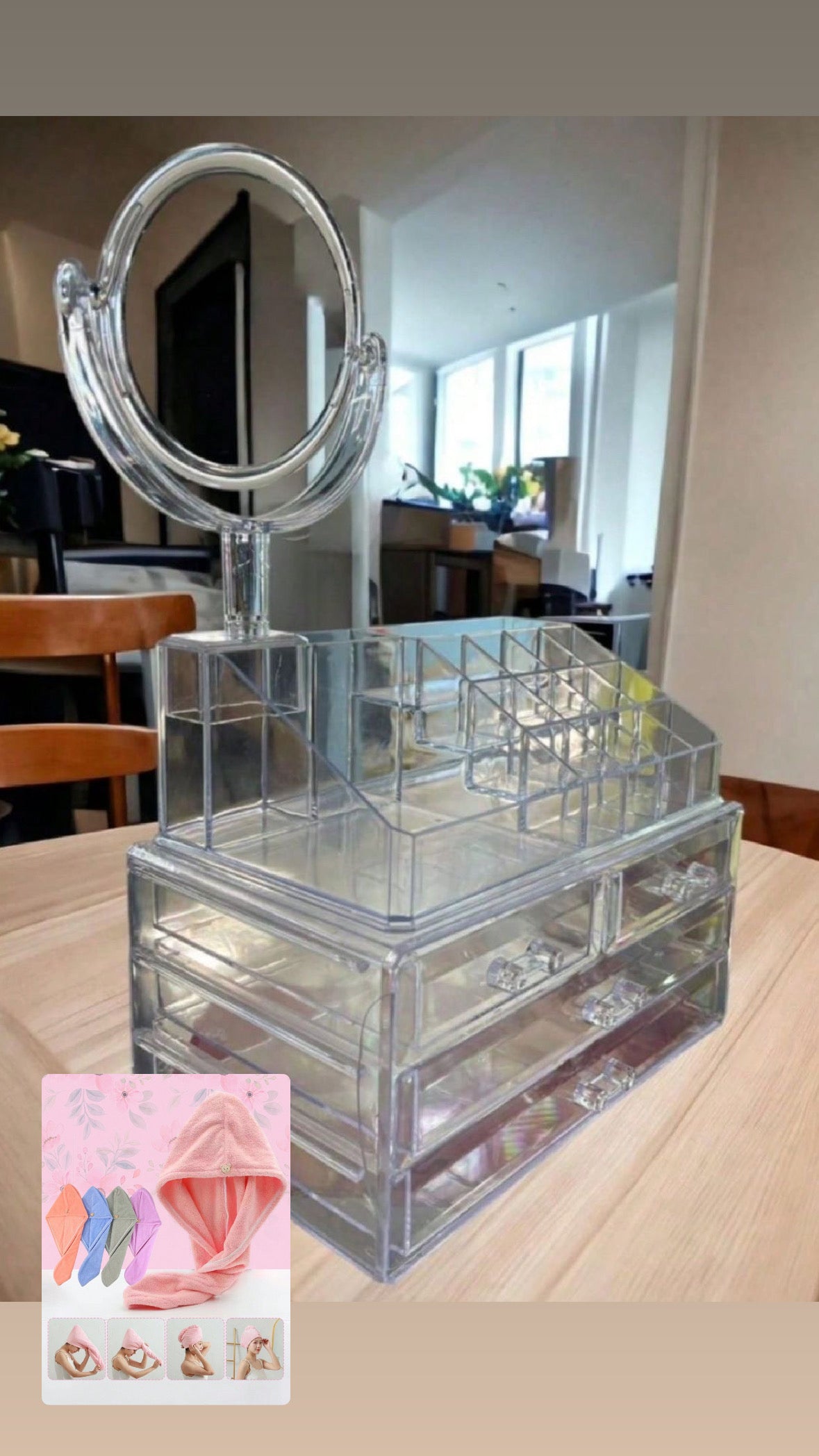 منظم ميك اب بمرايا+ فوطة ميكروفيبر (gift)