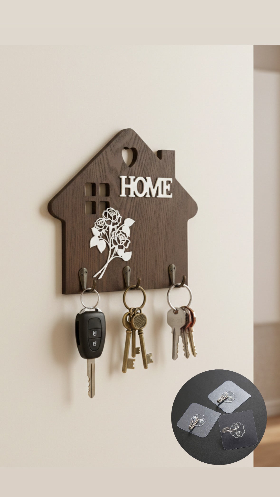 حامل مفاتيح شكل منزل + هوكات دبل فيس (gift)