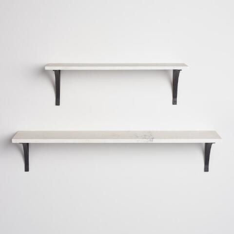 White wooden shelf with metal holder