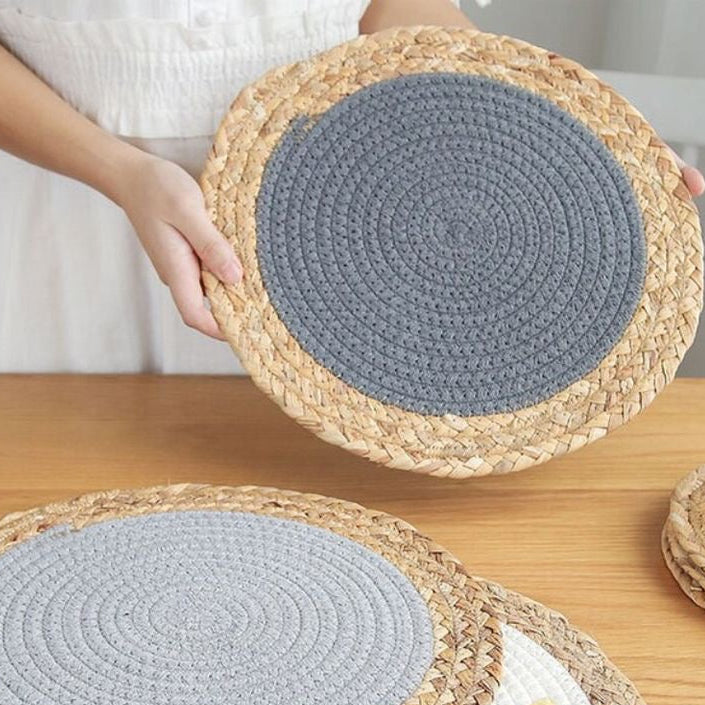 Two Pieces Grey Wicker Coaster