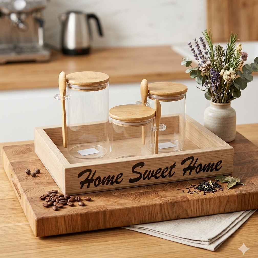 3-Piece Glass Canister Set + Wood tray(gift)