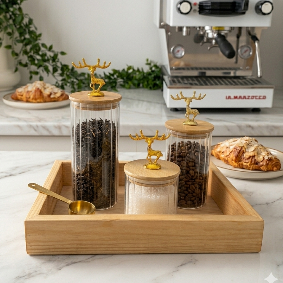 3-Piece Glass Canister Set+ Wood tray(gift)